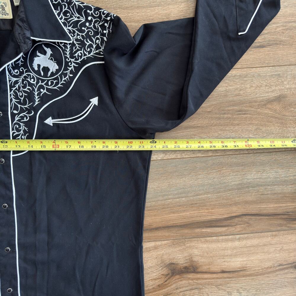 Vintage 1950s Roper Western Bucking Bronco Shirt Black Size L - Picture 7 of 10